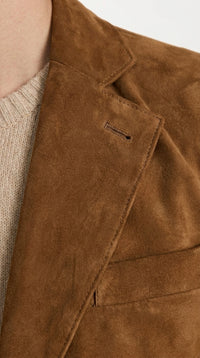 Men’s Camel Brown Suede Leather Blazer – Classic Two Button Suede Sport Coat
