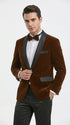 Men’s Brown Camel Bronze Velvet Tuxedo Jacket, Shawl Lapel Wedding Prom Dinner Blazer - Blazer Sportcoat