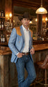 Men’s Sky Blue and Gold Western Cowboy Blazer – Classic Country Style Jacket, Vintage  in Steel blue Color