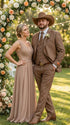 Men’s Light Brown Western 3 Piece Suit – Classic Country Style Blazer Vest Pants Set, Formal Cowboy Suit Toast
