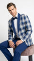 Men’s Tartan Blue Plaid and Solid Blue Tuxedo – Modern Check Pattern Formal Suit for New Year - Christmas - Holiday Jacket with Pants