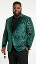 Men’s Emerald Green Paisley Tuxedo Dinner Jacket with Black Lapel, Formal Prom Wedding Party Blazer
