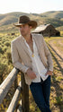 Men’s Cream Tan Beige Windowpane Plaid Western Blazer, Formal Cowboy Wedding Prom Sport Coat Jacket