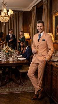 Men’s Peach Double Breasted Suit – Wedding & Prom Formal Suit Set, Classic Blazer and Pants Slim Fitted