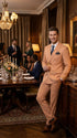 Men’s Peach Double Breasted Suit – Wedding & Prom Formal Suit Set, Classic Blazer and Pants Slim Fitted
