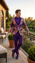 Men’s Purple and Gold Sequin Suit with Pants – Luxury Prom, Wedding and Party Blazer