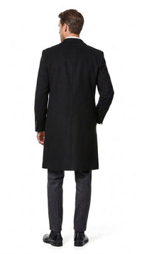Men’s Big and Tall Black Cashmere Overcoat – Full-Length Winter Dress Coat for Business and Formal Wear