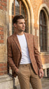 Vitali Men’s Rust Copper Brown Plaid Blazer with Tan Pants – Classic Windowpane, Business and Smart-Casual Birck color  Suit