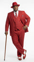Men’s Red & White Pinstripe 3-Piece Suit by Mazari – Peak Lapel Classic Fit Gangster Suit with Pleated Pants