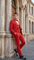 Tazio Men’s Cherry Red and Black  Polka-Dot 3-Piece Suit – Skinny Fit Prom, Wedding and Party Suit or Tuxedo
