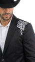 Men’s Black & White Western Blazer – Cowboy Sport Coat with Embroidered Shoulder & Back Design