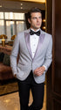 Men’s Silver Grey Dinner Jacket with Black Pants – Formal Wedding Prom Tuxedo Blazer Outfit Suit