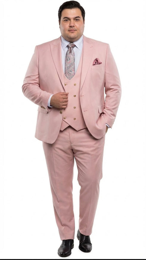Men’s Blush Pink and Gold Three-Piece Suit – Tailored Fit Formal Wedding, Vested Suit By Rossiman
