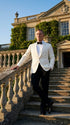 Men’s James Bond Style Ivory Dinner Jacket, White Tuxedo Blazer for Wedding, Prom and Black Tie Events