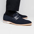 Zelli Meo 3 Suede Penny Loafers with Crocodile Accent in Navy