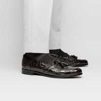 Zelli Franco Genuine Caiman Crocodile Tassel Loafers in Nicotine