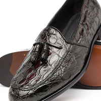 Zelli Franco Genuine Caiman Crocodile Tassel Loafers in Nicotine