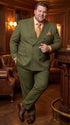 Men’s Olive Green Pinstripe Double-Breasted Suit – Classic Wedding, Business and Formal Suit