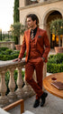 Men’s Rust Copper Coganc Shiny Sateen 3 Piece Suit, Vested Formal Wedding Prom Suit Set Ultra Slim Fit