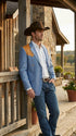 Men’s Sky Blue and Gold Western Cowboy Blazer – Classic Country Style Jacket, Vintage  in Steel blue Color