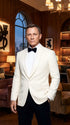 Men’s James Bond Style Ivory Dinner Jacket, White Tuxedo Blazer for Wedding, Prom and Black Tie Events