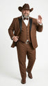 Men’s Light Brown Western Tuxedo 3 Piece Suit with Black Peak Collar Lapel, Country Look Cowboy Suit