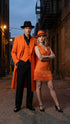 Men’s halloween Costume Orange Long Zoot Suit Set With Black Shirt and Black Pants included