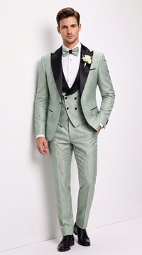 Men’s Sage Green Wedding Tuxedo with Black Shawl Lapel – 3 Piece Groom Prom Suit Mintish Color