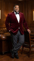 Men’s Gomez Addams Inspired Costume, Burgundy Velvet Blazer with Black Pants Formal Party Outfit Combo