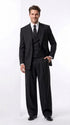 Tiglio Rosso Men’s Black Super 150’s Italian Wool 3-Piece Suit – Double-Breasted Jacket, Vest and Wide-Leg Pleated Pants