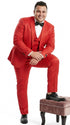Tazio Men’s Cherry Red and Black  Polka-Dot 3-Piece Suit – Skinny Fit Prom, Wedding and Party Suit or Tuxedo