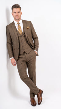 Men's Great Gatsby Brown Checker Plaid Texture 3-Piece Suit – Classic Fit Business, Wedding & Formal Suit Set - Victorian style 1920s