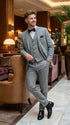 Men’s Grey Edwardian 3 Piece Suit – Vintage Victorian Wedding Suit with Vest Herringbone Tweed Fabric