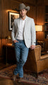 Men’s Very Light Grey - Linen Western Cowboy Blazer, Formal Sport Coat for Weddings, Parties, Country Events, and Casual Dress Wear in Ice Ash Color