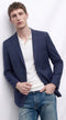 Men’s Navy Blue Plaid Wool Blazer – English Style Textured Wool Winter Sport Coat Windowpane pattern