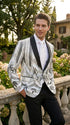 Men’s White and Black Patterned Tuxedo Blazer – Luxury Designer Dinner Jacket for Wedding, Prom and Formal Events New Year Christmas Holiday