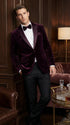 Mens Plum Eggplant Velvet Blazer Jacket – Luxury Velvet Dinner Jacket for Wedding, Tuxedo Events, Formal Parties in Burgundy Color