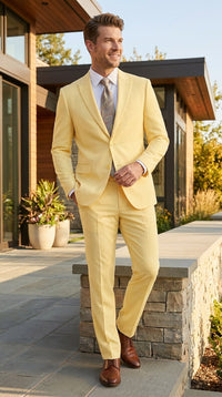 Men’s Pale Yellow 2 Piece Suit, Formal Dress Suit for Weddings, Prom, Parties, Summer Events, and Special Occasions By Vitali