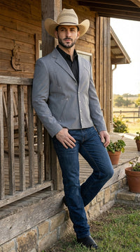 Mens Gray Western Blazer Set – Cowboy Style Jacket and Pants Outfit Classic Country Western Suit