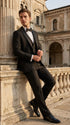 Men’s Black Boot Cut 3-Piece Tuxedo Suit – Peak Lapel Wedding, Prom and Formal Suit 1970s Style