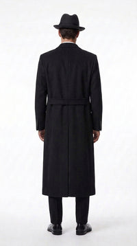 Men’s Godfather Black Double-Breasted Long Overcoat – Vintage Mobster Gangster Coat