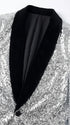 Men’s Silver Sequin Blazer Disco Style Jacket – Black Lapel Party Blazer, Shiny Evening Wear, 70s Dance Outfit, Formal Event Jacket