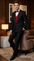 Statement Men's Black with Red Lapel Vested 100% Wool Tuxedo