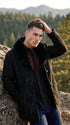 Men’s Black Sheepskin Leather Jacket Cowboy – Warm Faux Fur Collar Coat, Winter Long Jacket, Casual Western Style Outerwear