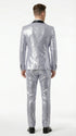 Mens Silver Grey Sequin Tuxedo Suit – Shiny Wedding Suit Set with Black Lapel for Prom, Party, Gala and Formal Evening Wear