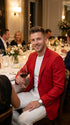 Men’s Red Linen Blazer, Lightweight Business Casual Wedding Sport Coat Jacket