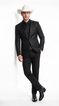 Men’s Black Western Tuxedo Blazer – Shimmer Cowboy Dinner Jacket Shiny Sparkely