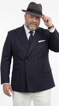 Men’s Black Pinstripe Blazer 1920s Gangster Mob Boss Style Jacket – Classic Double Breasted Vintage Suit Blazer, Formal Party Costume Wear