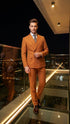 Men’s Vitali Brand Rustish Orange Brown Copper Color Double Breasted Slim Fit Suit