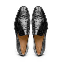 Zelli Roma Classic Penny Loafers in Genuine Black Ostrich Quill
